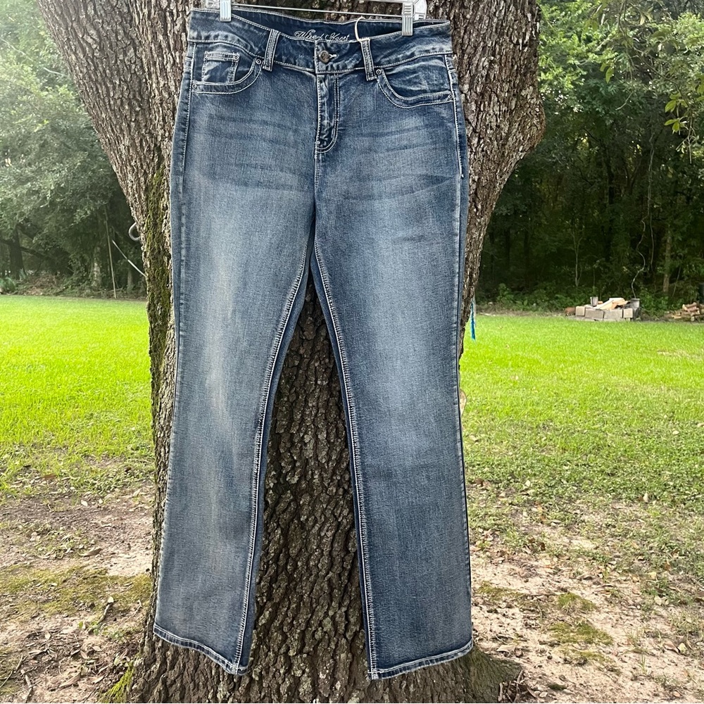 WILD HEART BOOTCUT 33 WESTERN WORK DENIM NWT 5 POCKET APPLIQUÉ COWGIRL COWBOY